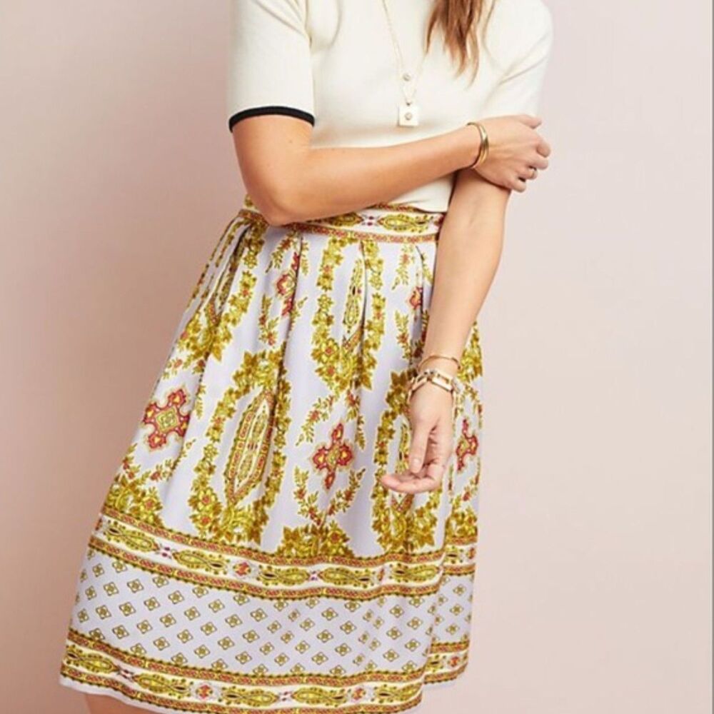 Anthropologie Pale Lavender Escharpe (Scarf) Print Full Gathered Skirt, Sz 0